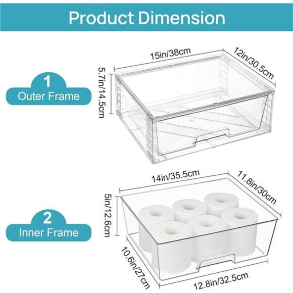 Clear Stackable Storage Drawers Large Plastic Organizer Bins Bathroom Kitchen Cl - Picture 3 of 7